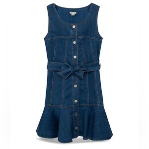 Habitual Girl’s Denim Flounce Sleeveless Dress with Belt